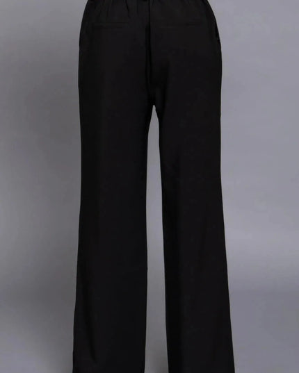 Back elastic straight woven long pants - ShopEasier