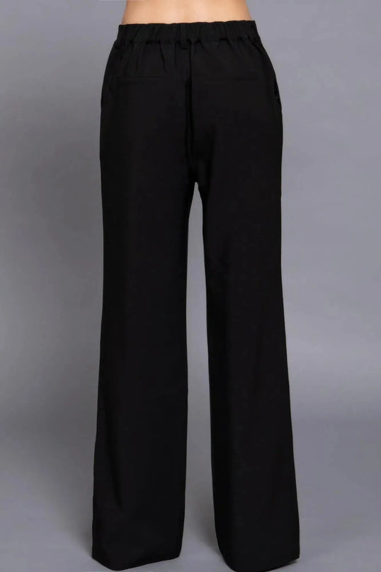 Back elastic straight woven long pants - ShopEasier