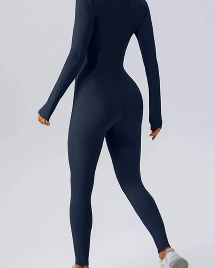 Half Zip Mock Neck Active Jumpsuit - ShopEasier