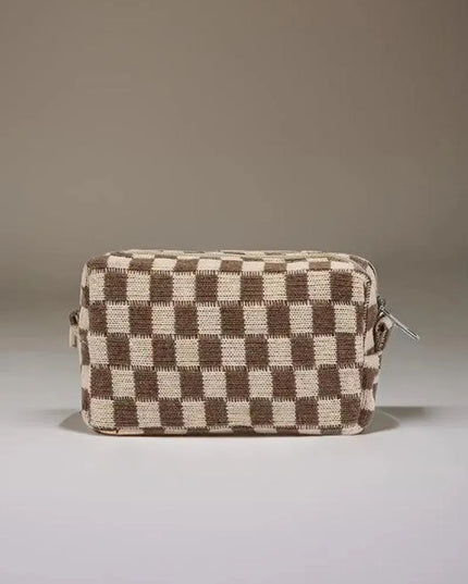 Chic Knitted Checkered Makeup Organizer Pouch