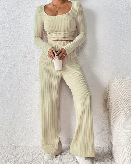 Honey Basic Scoop Neck Long Sleeve Top and Pants Duo