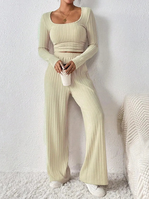 Honey Basic Scoop Neck Long Sleeve Top and Pants Duo