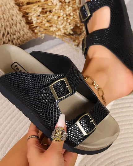 Stylish PU Leather Flat Buckle Sandals