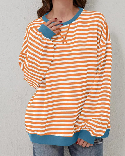 Chic Contrast Striped Long Sleeve Pullover