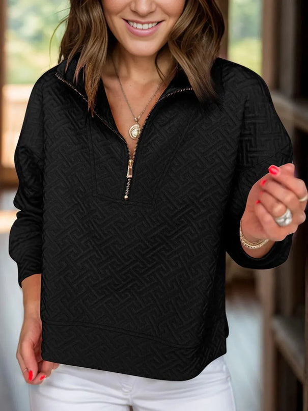 Textured Half Zip Pullover Sweatshirt