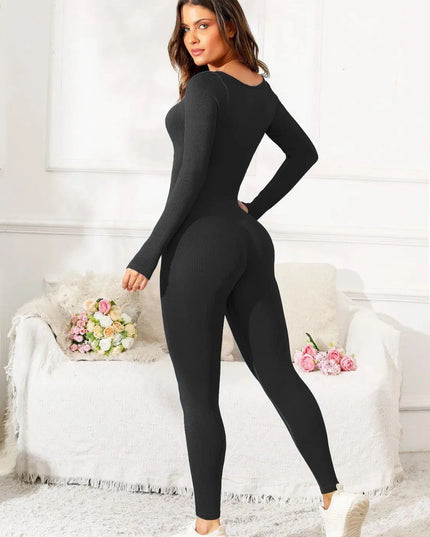 Scoop Neck Long Sleeve Active Jumpsuit - ShopEasier