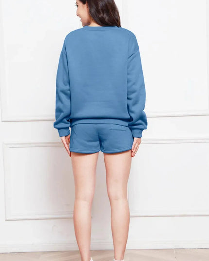 Two-Piece Drawstring Shorts and Long Sleeve Sweatshirt Set