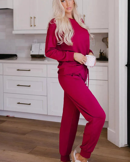 Basic Round Neck Lounge Set with Drawstring Pants