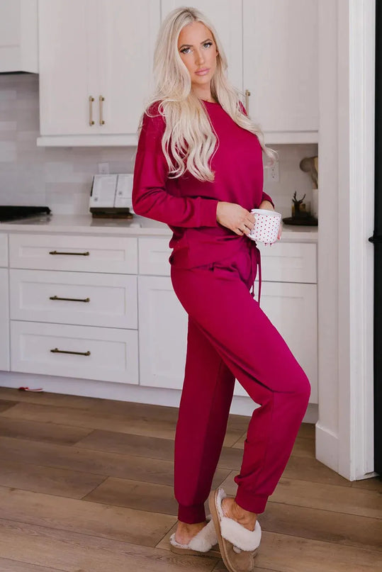 Basic Round Neck Lounge Set with Drawstring Pants