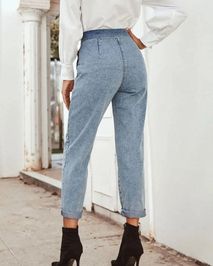 Tied Straight Leg Jeans with Pockets - ShopEasier