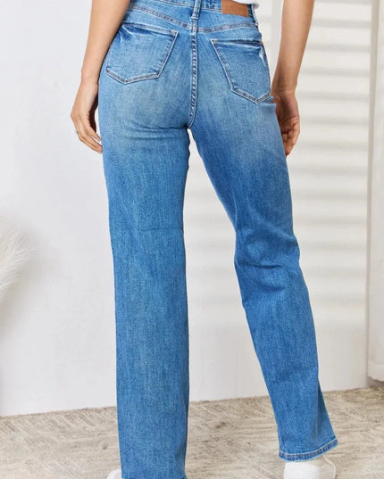 Judy Blue Full Size High Waist Distressed Straight-Leg Jeans - ShopEasier