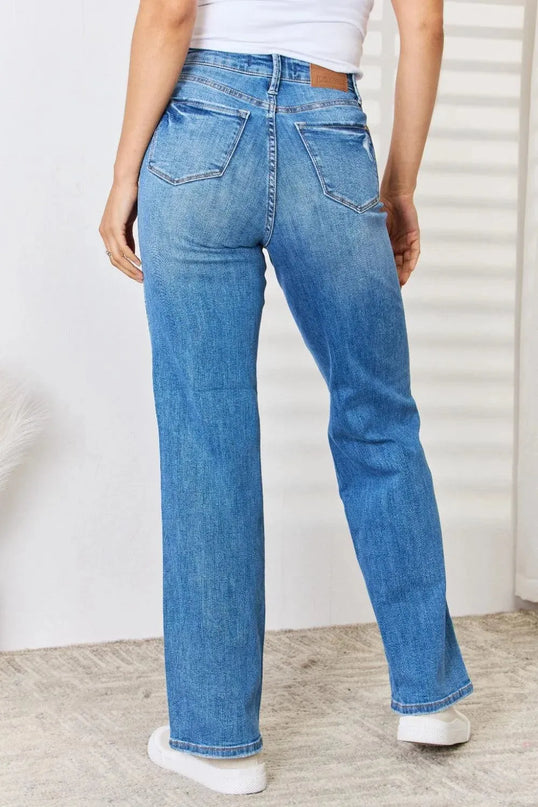 Judy Blue Full Size High Waist Distressed Straight-Leg Jeans - ShopEasier