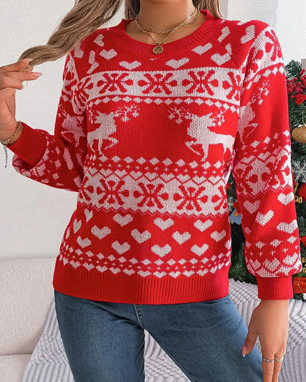 Christmas Element Round Neck Long Sleeve Sweater - ShopEasier