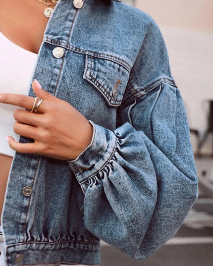 Collared Neck Dropped Shoulder Denim Top - ShopEasier