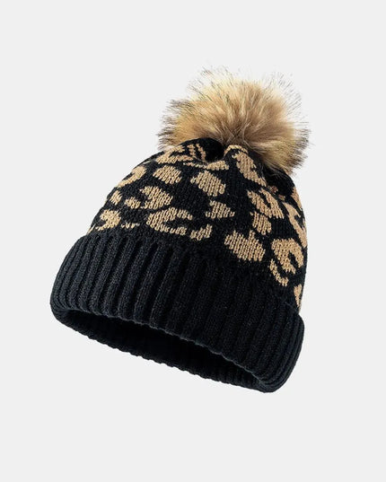 Leopard Pom-Pom Cuffed Beanie - ShopEasier