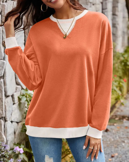 Contrast Lovelet Round Neck Long Sleeve Pullover