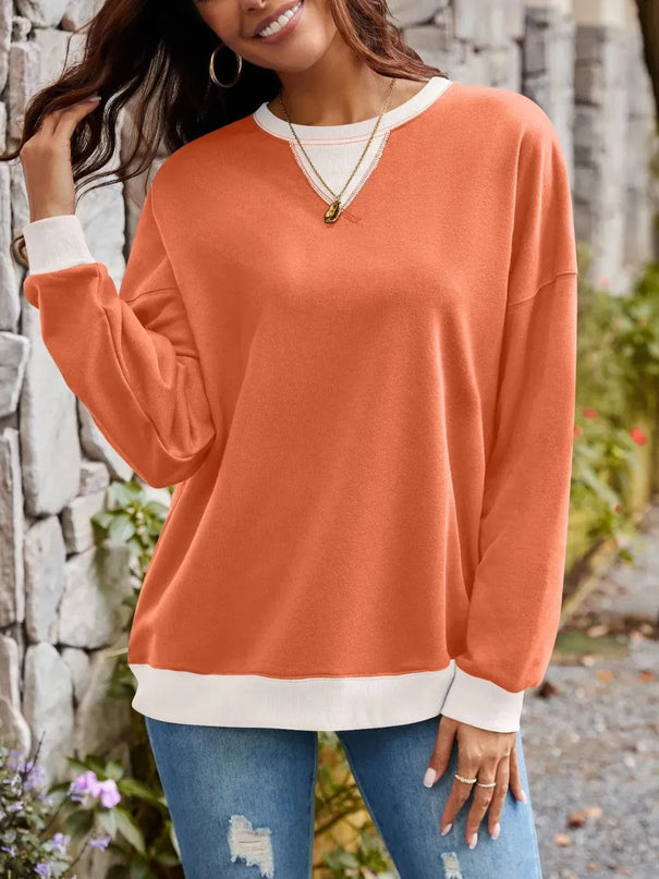 Contrast Lovelet Round Neck Long Sleeve Pullover