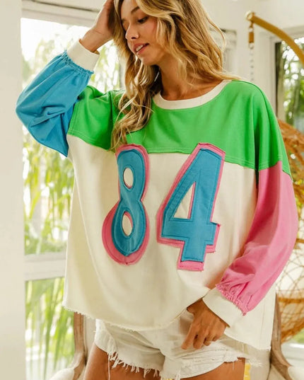 Color Block Patchwork Long Sleeve Top