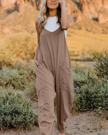 Double Take Full Size V-Neck Sleeveless Jumpsuit with Pockets - ShopEasier