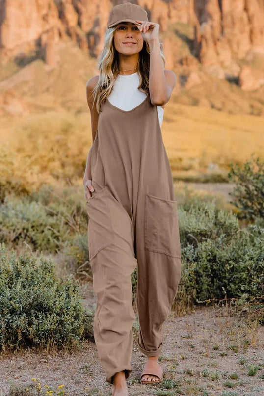 Double Take Full Size V-Neck Sleeveless Jumpsuit with Pockets - ShopEasier