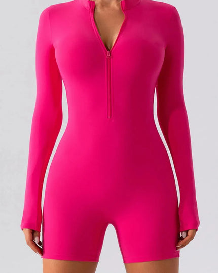 Half Zip Long Sleeve Active Romper - ShopEasier