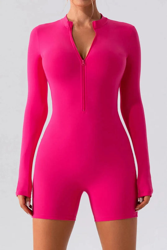 Half Zip Long Sleeve Active Romper - ShopEasier