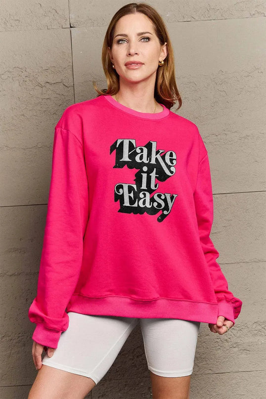 Simply Love Full Size TAKE IT EASY Graphic Sweatshirt - ShopEasier