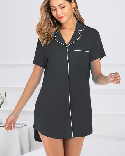 Contrast Piping Pocketed Short Sleeve Lounge Dress