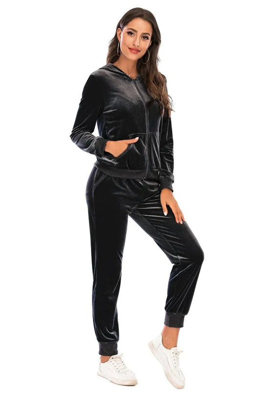 Hooded Zip-Up Jacket and Trousers Ensemble