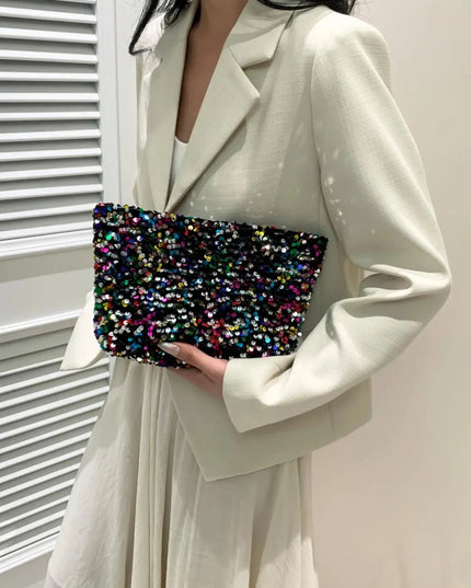 Bolso de mano con cremallera y lentejuelas brillantes