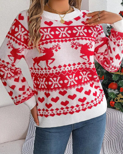 Christmas Element Round Neck Long Sleeve Sweater - ShopEasier