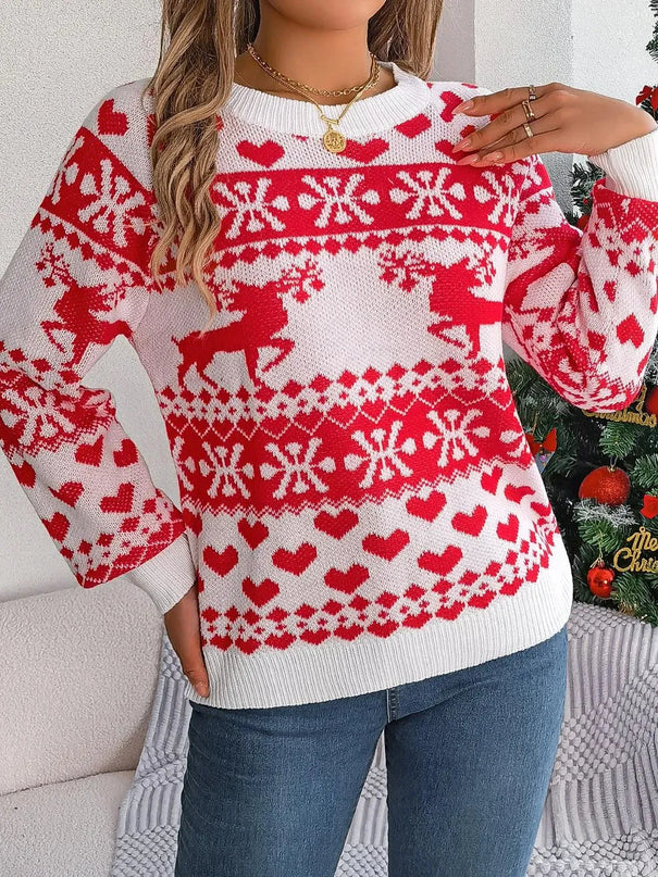 Christmas Element Round Neck Long Sleeve Sweater - ShopEasier