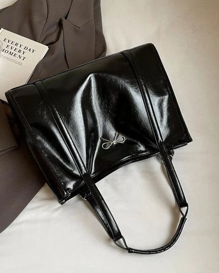 Fashionable Large PU Leather Bow Bag