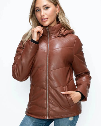 How Dare U Pocketed Zip Up Puffer Jacket with Removable Hood - ShopEasier