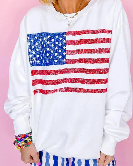 Patriotic Round Neck Long Sleeve Sweatshirt