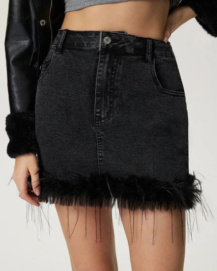 Plush Hem Mini Denim Skirt - ShopEasier