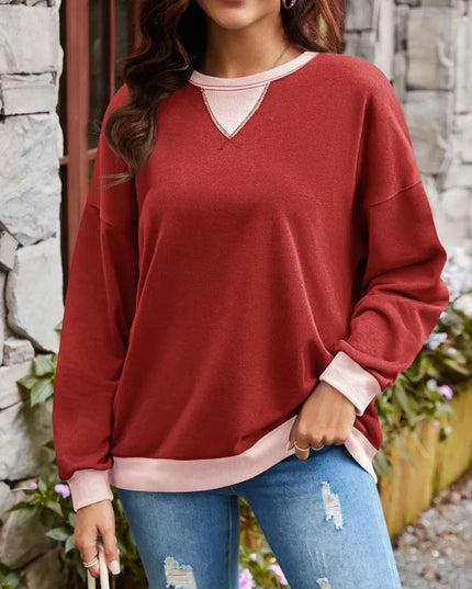 Contrast Lovelet Round Neck Long Sleeve Pullover