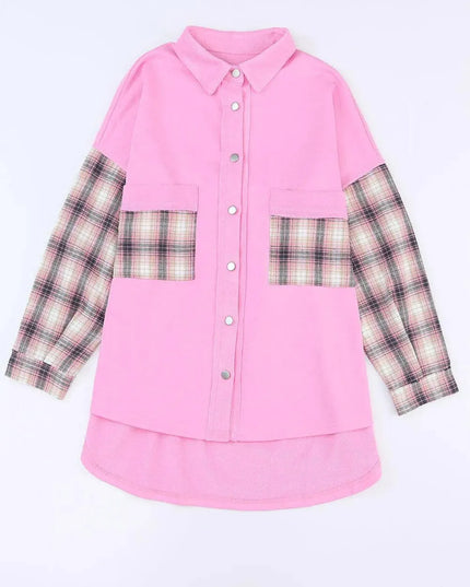 Plaid Button Up Shacket with Chest Pockets - ShopEasier