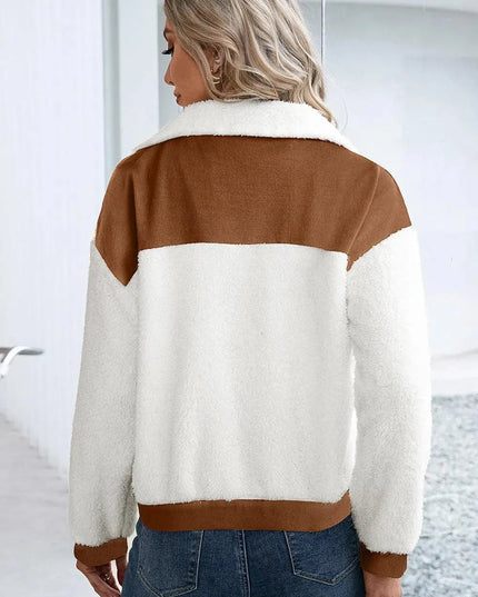 Corduroy Contrast Patchwork Fuzzy Jacket - ShopEasier