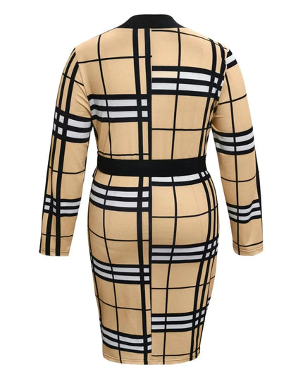 Plus Size Plaid V-Neck Long Sleeve Wrap Dress