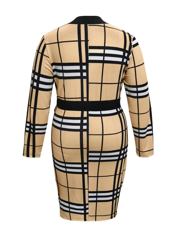 Plus Size Plaid V-Neck Long Sleeve Wrap Dress