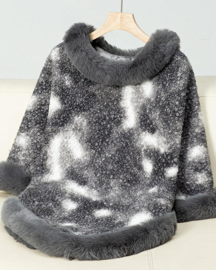 Furry Contrast Three-Quarter Poncho - ShopEasier