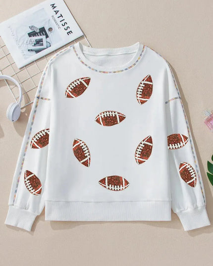 Sparkling Sequin Football Long Sleeve Crewneck Sweatshirt