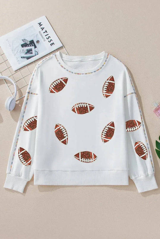 Sparkling Sequin Football Long Sleeve Crewneck Sweatshirt