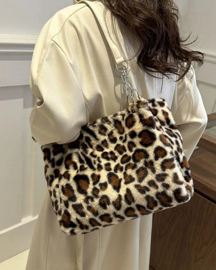 Bolso de hombro de piel sintética con estampado de leopardo