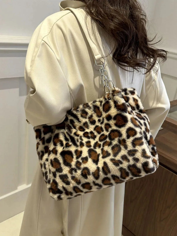 Bolso de hombro de piel sintética con estampado de leopardo