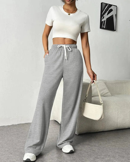 Drawstring Wide Leg Pants with Pockets