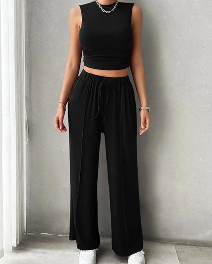 Devine Mock Neck Sleeveless Top and Drawstring Pants Set - ShopEasier