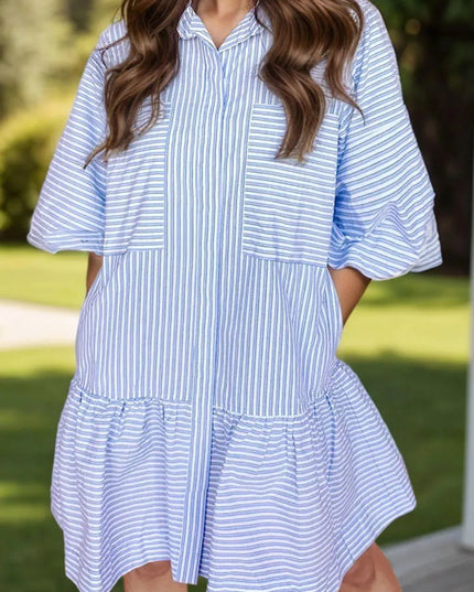 Striped Collared Neck Mini Dress