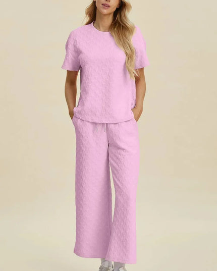 Textured Comfort Two-Piece Top and Pants Set with Pockets